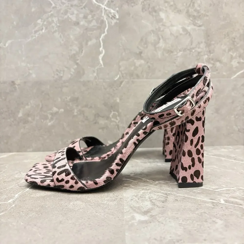 Steve Madden Pink Leopard Sandal Block Heel Sandal Y2K Barbiecore Glam Size 8.5M